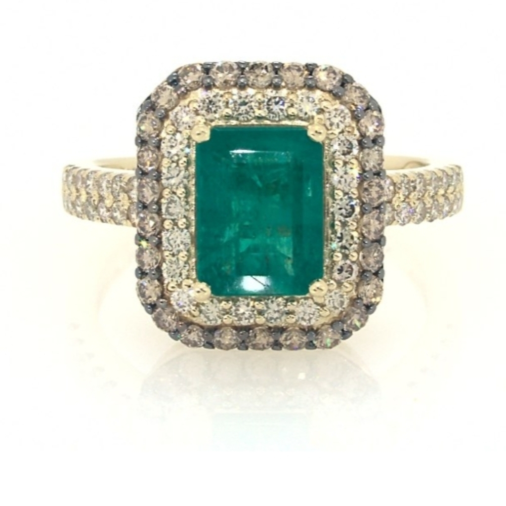 Emerald and Diamond Halo Ring in Gold
